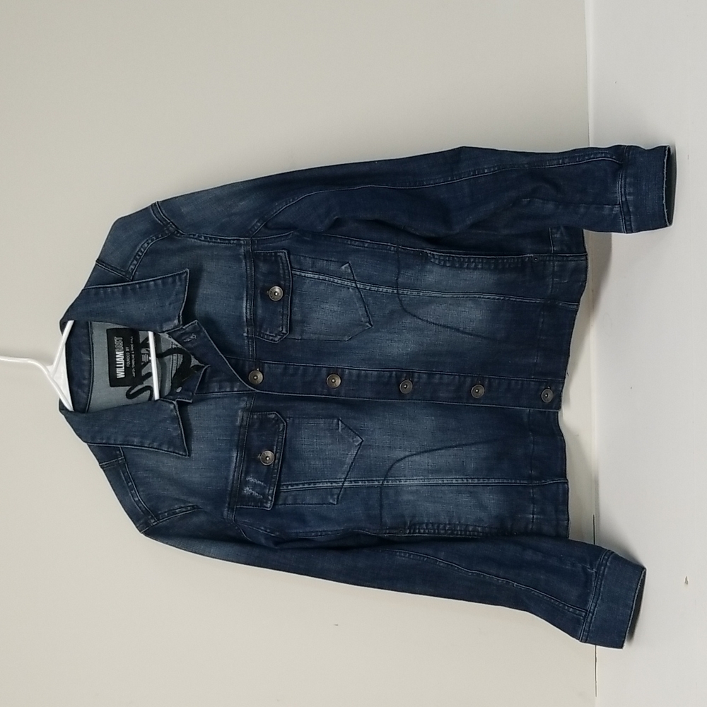 William Rast Mens Erwin Blue Knight Denim Jean Jacket Hawk Skull Snake
